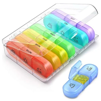 Image of Weekly Pill Box Organiser, 7 Day 3 Times A Day, Rainbow, Portable, Durable and Convenient Travel Pills Case for Tablets, to Hold Vitamins, Cod Liver Oil, Supplements &amp; Medication