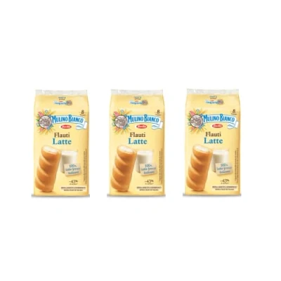Image of 3x Mulino Bianco Cake with latte milk Flauti 8x 35g biscuits bar snack