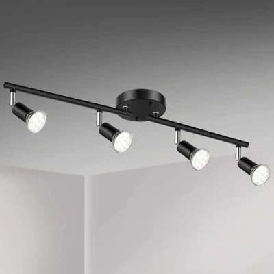 Image of 4 Way Ceiling Light Fitting, Rotatable Spotlight Black Kitchen Spot Bar Adjustable Modern Swiveling Lamp GU10 Bases for Bedroom Living Room Showroom (No Bulbs)