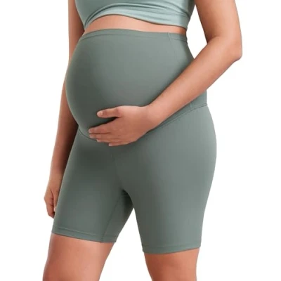 Image of CRZ Yoga Women&#039;s Butterluxe 6&quot; Maternity Shorts Over The Belly Bump Sports Biker Pregnancy Leggings Grey Sage 16