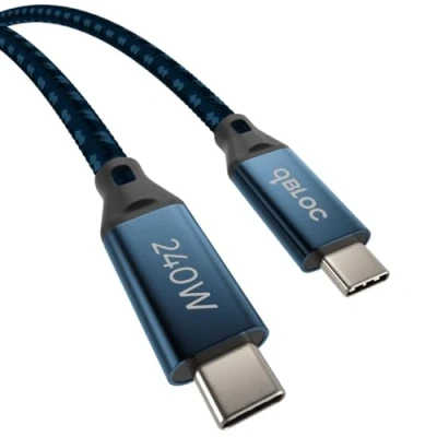 Image of qBLOC 240w USB C to Charger Cable 3m 9ft Braided Super Fast Charging for MacBook Pro 2020, iPad Air 4, Samsung Galaxy S23+/S23 Ultra, and More