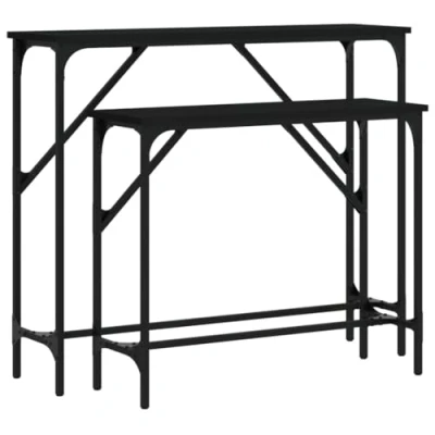Image of vidaXL Console Tables 2 pcs Black Engineered Wood and Metal Base Living Room Hallway Sofa End with Adjustable Feet Industrial Style