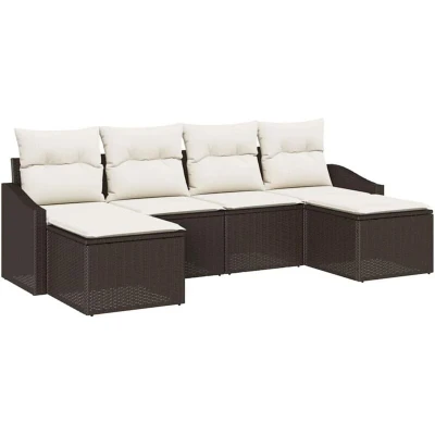 Image of vidaXL 6 Piece Garden Dining Set with Cushions Brown Poly Rattan