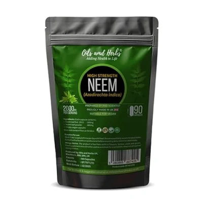 Image of High Strength Neem Leaf Capsules 6000MG 90 Caps No Fillers or Binders 100% Natural and Gluten Free Vegan Made in UK Prepared by Phd Scientist