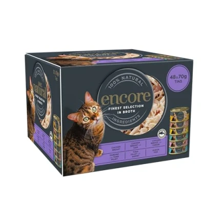 Image of Encore 100 percent Natural Adult Wet Cat Food, Chicken and Fish Selection Bulk Pack in Broth 70 g Tins (Total of 48 Tins)