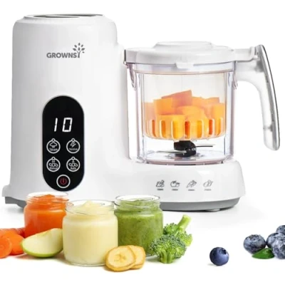 Image of GROWNSY Baby Food Maker with Steam Basket, One Step Processor Steamer Puree Blender Grinder Mills Machine, Auto Cooking Grinding and Sterili zing for Healthy Homemade Food, BPA Free
