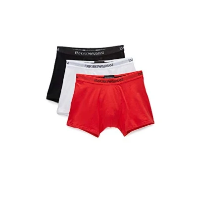 Image of Emporio Armani Men&#039;s Cotton Boxer Briefs, Black/White/Red, XL (Pack of 3)