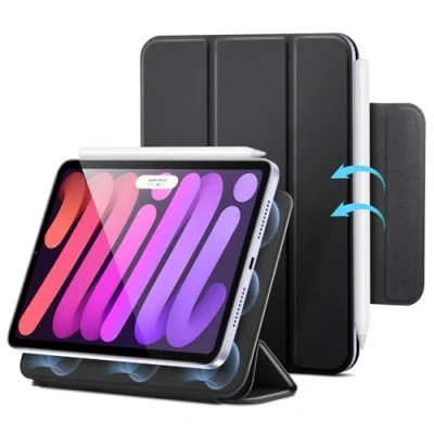 Image of ESR for iPad mini 7 A17 Pro Case, 7th/6th Generation 8.3&#039;&#039; Case (2024/2021), Slim, Trifold Two Way Stand, Powerful Magnetic Attachment, Durable Protection, Supports Pencil Pro/USB C, Black