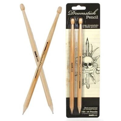 Image of Suck UK Wooden Pencil Drumsticks Novelty Pencils Shaped like Drum Sticks Stationary Supplies for School &amp; Office From Kit to in Seconds