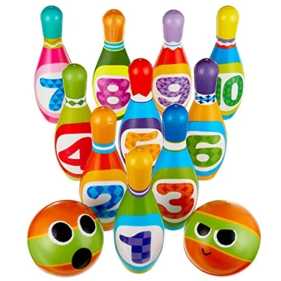Image of THE TWIDDLERS 10 Soft Foam Bowling Set for Kids with 2 Balls Educational and Fun Skittles Game Toddlers Children Toddler Perfect Outdoor Toy Boys Girls Ages 5