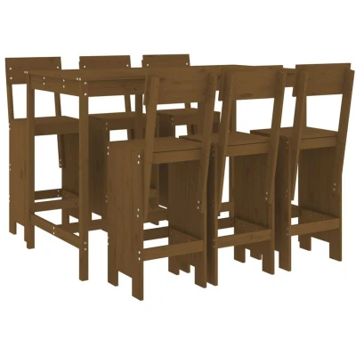 Image of vidaXL 7 Piece Garden Bar Set Honey Brown Solid Wood Pine