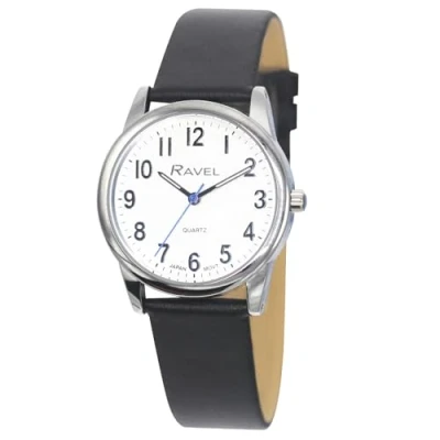Image of Ravel Plus Extra Long Life Unisex Everyday Watch with Microfibre Leather Strap Japanese Analogue Quartz RP001L Black/Silver Tone