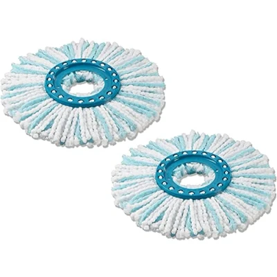 Image of Leifheit Replacement Mop Head Clean Twist Disc x 2 Pack, Fibre System for Effective Cleaning and High Dirt Water Absorption, Set of heads, White