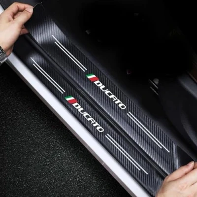 Image of 4Pcs Car Door Sill Protector Threshold Scuff Plate, for Fiat Ducato Carbon Fiber Kick Plates Accessories Automobile Steps Welcome Pedal Decorative Sticker (Ducato)