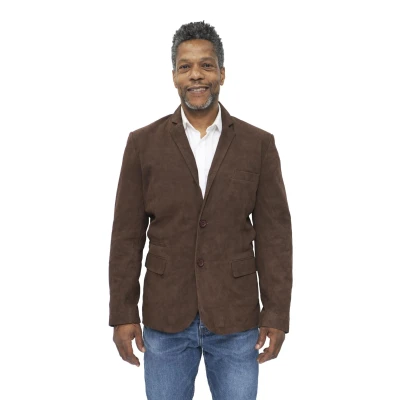 Image of Infinity Leather Mens Slim Goat Suede Italian Blazer Jacket Alexandria Brown Size X Large