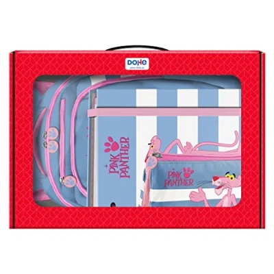 Image of Dohe Gift Box Backpack, Replacement Folder and Triple Pencil Case Pink Panther Stripes Model