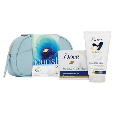 Image of Dove Nourish On the Go Essentials Gift Set in a mini washbag skincare gifts for her 2 piece