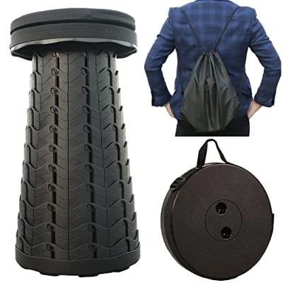 Image of MKBK Telescopic Stool Adjustable Camping Stool, Collapsible with Seat Cushion and Nylon Bag for Camping,Hiking, Fishing, Outdoors Load Capacity 400 LB (Black)