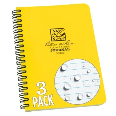 Image of Rite in the Rain Weatherproof Side Spiral Notebook, 4.625&quot; x 7&quot;, Yellow Cover, Journal Pattern, 3 Pack (No. 393L3)