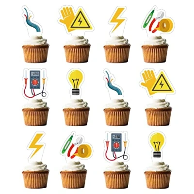 Image of 24 Pcs Electrician Cupcake Topper Light Bulb Cake Decorations Power Lineman Party Supplies