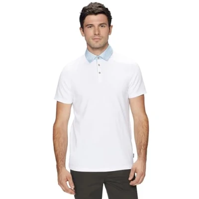 Image of Ted Baker London Mens Frend Short Sleeve Woven Polo Shirt in White Size 3 UK 38 Medium