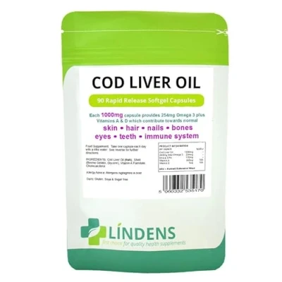 Image of Lindens Cod Liver Oil 1000mg 2 Pack 180 Capsules with Vitamin A &amp; D