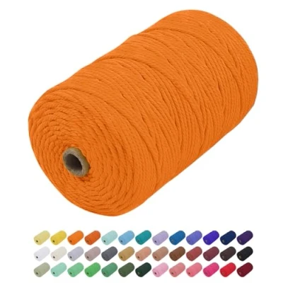Image of Uiopa Macrame Cord 3mm x 200m, Thick Rope Yarn Soft Natural Cotton Cord, Coloured 4 Ply String for DIY Craft, Plant Hangers, Wall Hanging, Christmas Decorations (Golden)