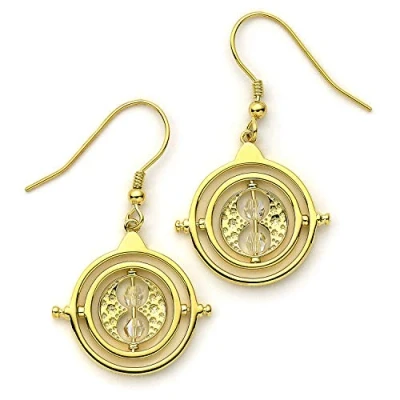 Image of Harry Potter Sterling Silver Gold Plated Time Turner Drop Earring Embellished with Swarovski® Crystals by The Carat Shop
