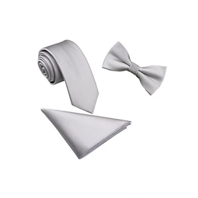 Image of WANYING Men Classic 6 * 12cm Bowtie &amp; 6cm Narrow Necktie 22 22cm Pocket Squares 3 in 1 Sets Plain Light Gray