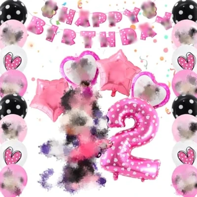 Image of Mouse Birthday Decorations 23 PCS, Party with Happy Banner, Balloons, 2nd for Girls Themed Decorations, Pink Supplies