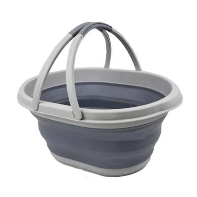 Image of SAMMART 11L Collapsible Tub with Handle Portable Outdoor Picnic Basket/Crater Foldable Shopping Bag Space Saving Storage Container (Grey/Dark Grey, 1)