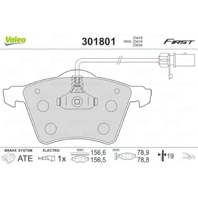 Image of 7M3698151B Brake pad set VALEO 301801 FIRST Front Axle incl. wear warning contact without anti squeak plate VOLKSWAGEN: Sharan I, FORD: Galaxy Mk1 MPV