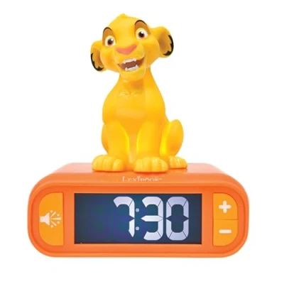 Image of LEXIBOOK, Disney The Lion King, Simba Nightlight alarm clock, Sounds and Melodies, LCD Backlit screen, Luminous, Snooze, Yellow