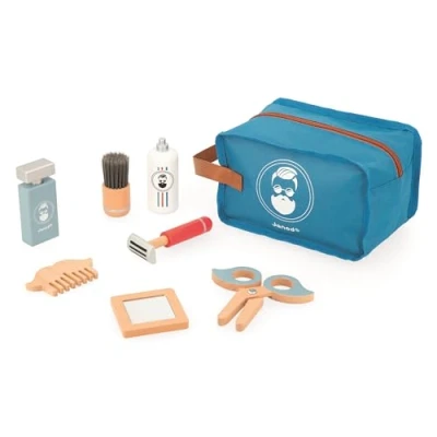 Image of Janod Children’s Barber Case 7 Wood Accessories + Bag Pretend Play Toy Imagination Enhancing Wooden 3 Years +, J06552