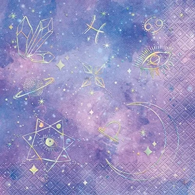 Image of Unique 26142 Foil Stamped Paper Napkins 16.5 cm Purple Galaxy Party 16 Count (Pack of 1), Multicolour, Mittel