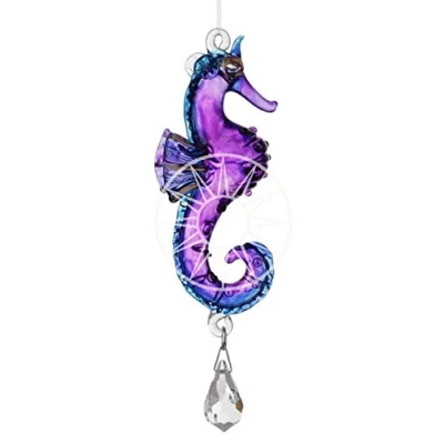 Image of Handmade Fantasy Glass Seahorse Crystal Suncatcher Gift Purple