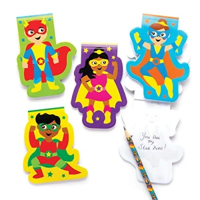 Image of Baker Ross AW708 Star Hero Memo Pads (Pack of 8) Kids Small Drawing, Writing Notebook Perfect for Goodie Bags, Halloween Party Favors, Pinata Filler or Birthday Present