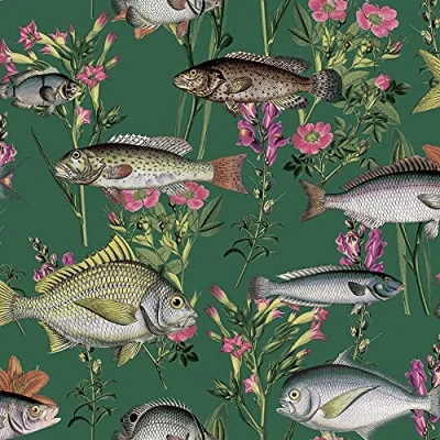 Image of Lagoon Fish, Flowers Wallpaper Green/Multi Holden 13060