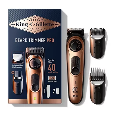 Image of King C. Gillette Men&#039;s Electric Beard Trimmer PRO, Razor For Men With Precision Wheel 40 Lengths, Lifetime Sharp Blades, Washable Head &amp; Combs, 2 Different Combs All Beards