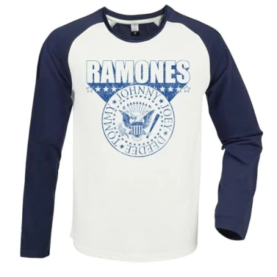 Image of Amplified Unisex Adult 3D Crest Ramones T Shirt (L) (Vintage White/Navy)