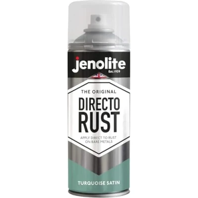 Image of JENOLITE Directorust Spray Paint Satin Finish TURQUOISE BLUE 400ml Direct To Rust for Metal All In One Multi Surface Metal, Wood, Plastic, Ceramic RAL 6034