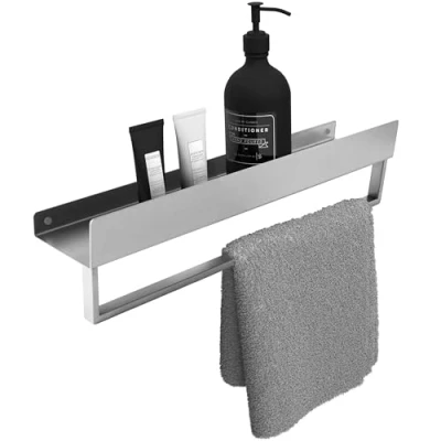 Image of Rea SF01 Shower Shelf 45 cm Steel Brush Organizer Stainless Bathroom Wall (Brushed Steel)