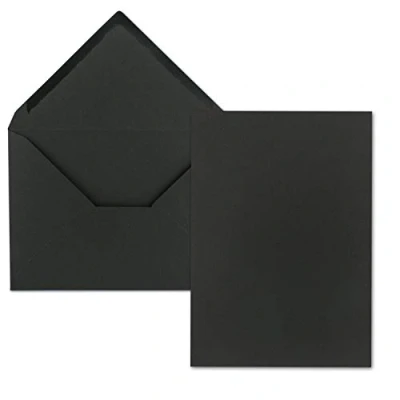 Image of Set of 25 Cards with Envelopes DIN A5 Single Cards, Black Kraft Paper, 14.8 x 21 cm C5 Envelopes, 15.7 22.5 Wet Adhesive