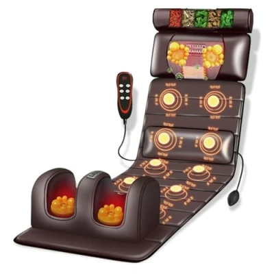 Image of Massage Mat with Heat 10 Vibrating Nodes Full Body Adjustable Pillows Heating Pads, Massager for Neck and Back Muscle Relaxation(Brown)