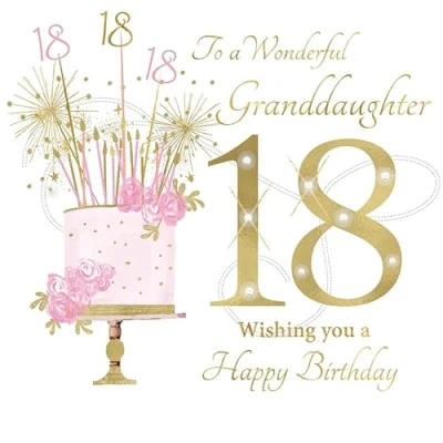 Image of Rush Design Wonderful Granddaughter Age 18 Milestone Large Birthday Card 18th Floral Cake and Sparkling Candles with Foiled Flitter Handcrafted Gem Finish Eco Friendly