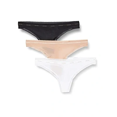 Image of Calvin Klein Women&#039;s 3 Pack Thong (Low rise) 000qd5217e Thongs, White (White/White/White), S