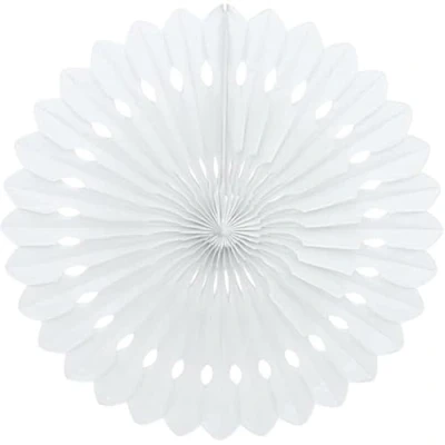 Image of White Solid Tissue Paper Fan (40cm) 1 Piece Hanging Decoration for Party &amp; Event Decor
