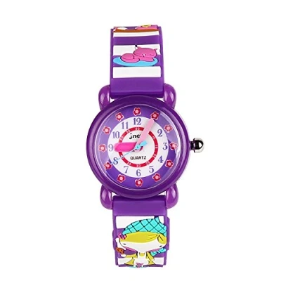 Image of ele ELEOPTION Children&#039;s Watch Waterproof 3D Cute Cartoon Design Round Dial Silicone Rubber Jelly Color Band Quartz Wristwatch for Little Xmas Girls Boy Kids Children (Sweety Girl, Purple)
