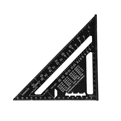 Image of IMBTECH Black Roofing Speed Square Aluminum Rafter Angle Measuring Triangle Guide Ruler Protractor Woodworking Tool (7 Inch)