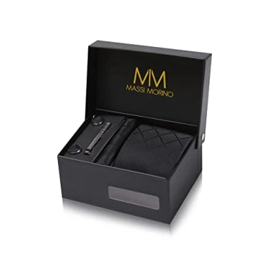Image of Massi Morino Tie and Pocket Square Set Men incl. Cufflinks, Pin Gift Box Men&#039;s black for Wedding
